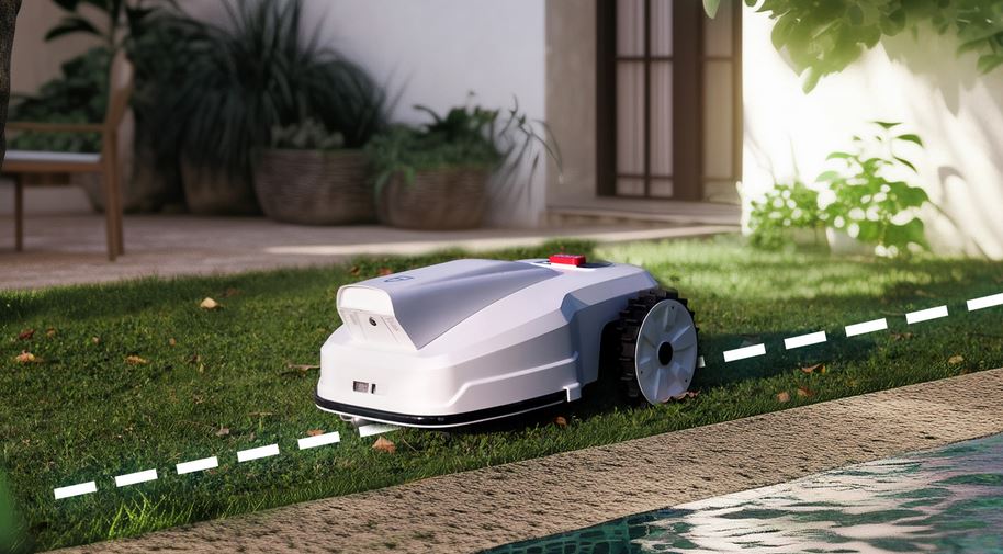 Kompaktna robotska kosilnica FJD FV2000 v delovanju